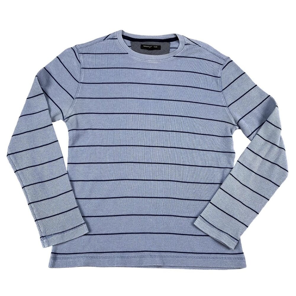 Banana Republic Mens Blue Waffle Crewneck‎ Shirt Sz Medium